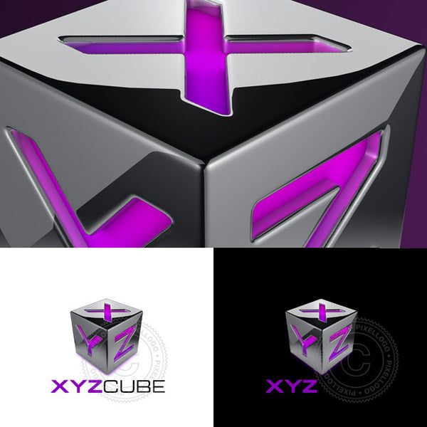 XYZ 3D printing logo - 3d metal cube - Pixellogo