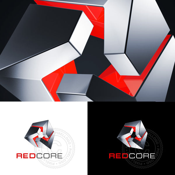 3D Metal Box - Red Core Logo - Pixellogo