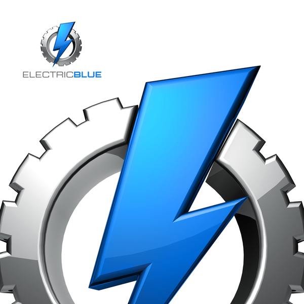 Electrician 3D Logo - 3D Gear with blue power logo
