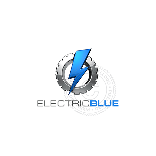 Electrician 3D Logo - 3D Gear with blue power logo - Pixellogo