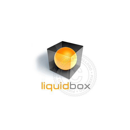 Glass Box with yellow ball - Cool Glass 3D Box logo - Pixellogo