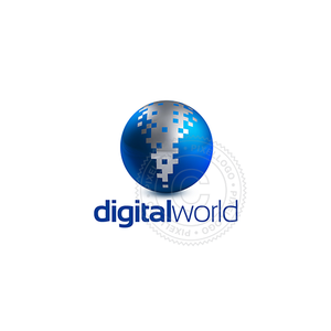 3D logo maker pixel - Blue pixel Globe 3D Logo