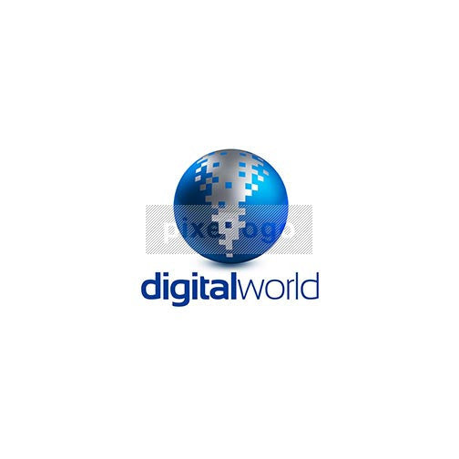 logo maker pixel - Blue pixel Globe 3D Logo - Pixellogo