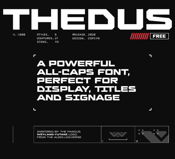 Thedus free font - Pixellogo