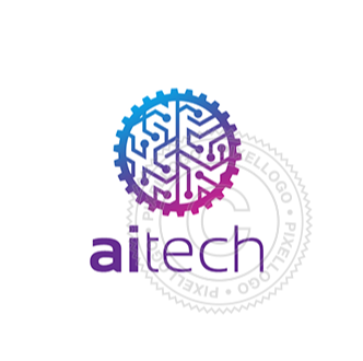 Artificial intelligence Logo - Brain Gear Logo - Pixellogo